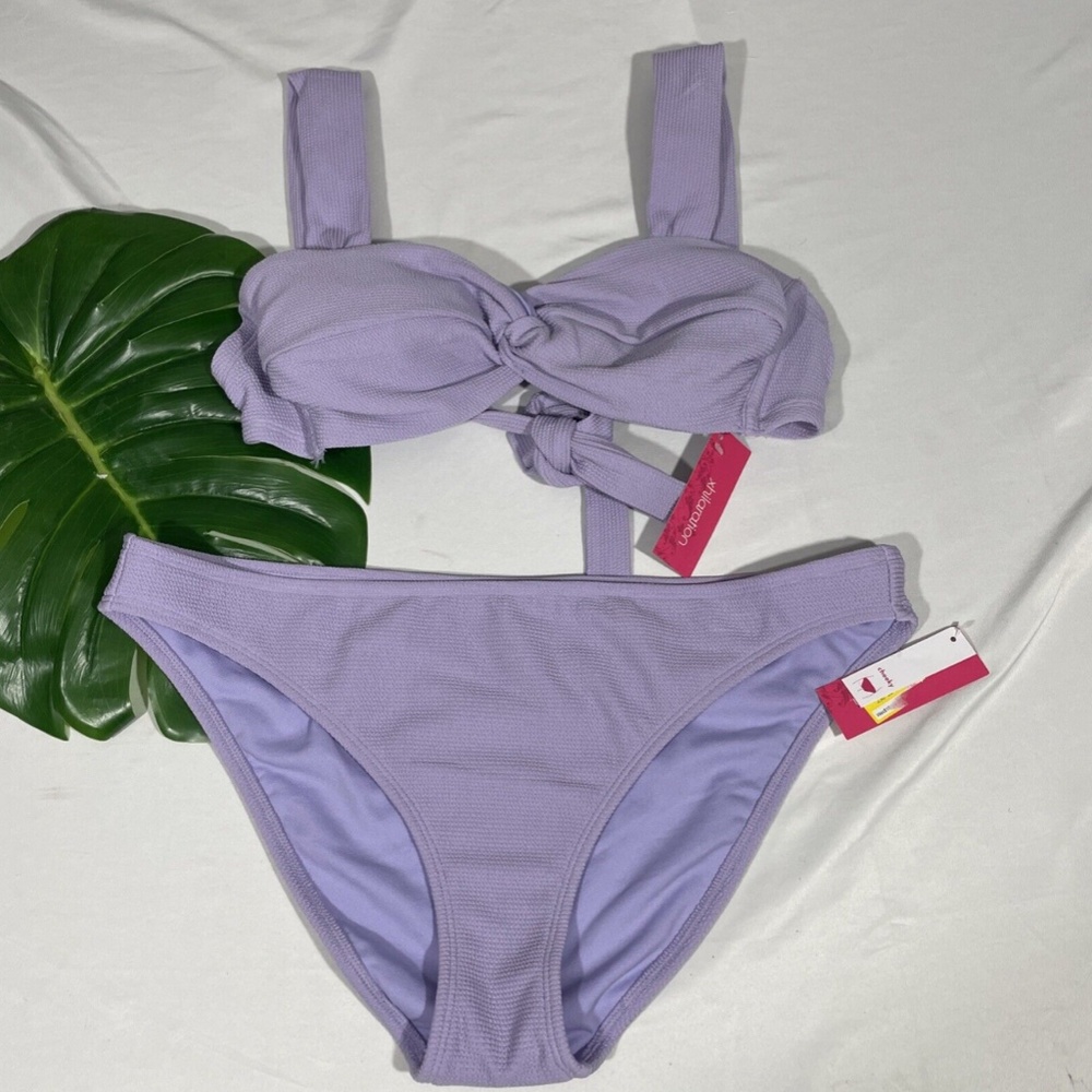 NWT Xhilaration Textured Twist Front Bikini Top D/DD + Cheeky Bottoms XL